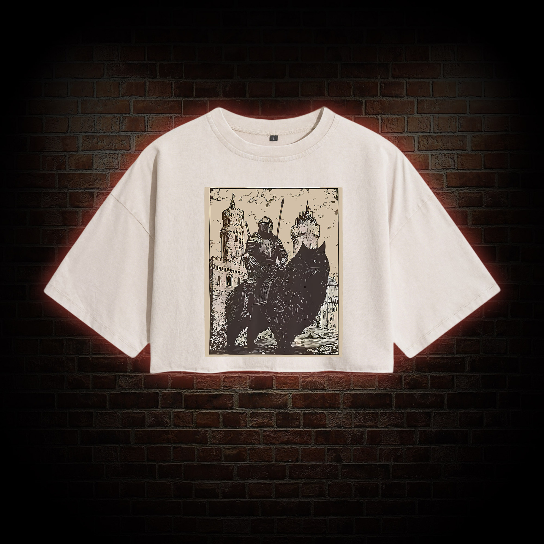 Knight Cat Rider Vintage Washed Cropped T-shirts