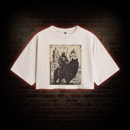 Knight Cat Rider Vintage Washed Cropped T-shirts