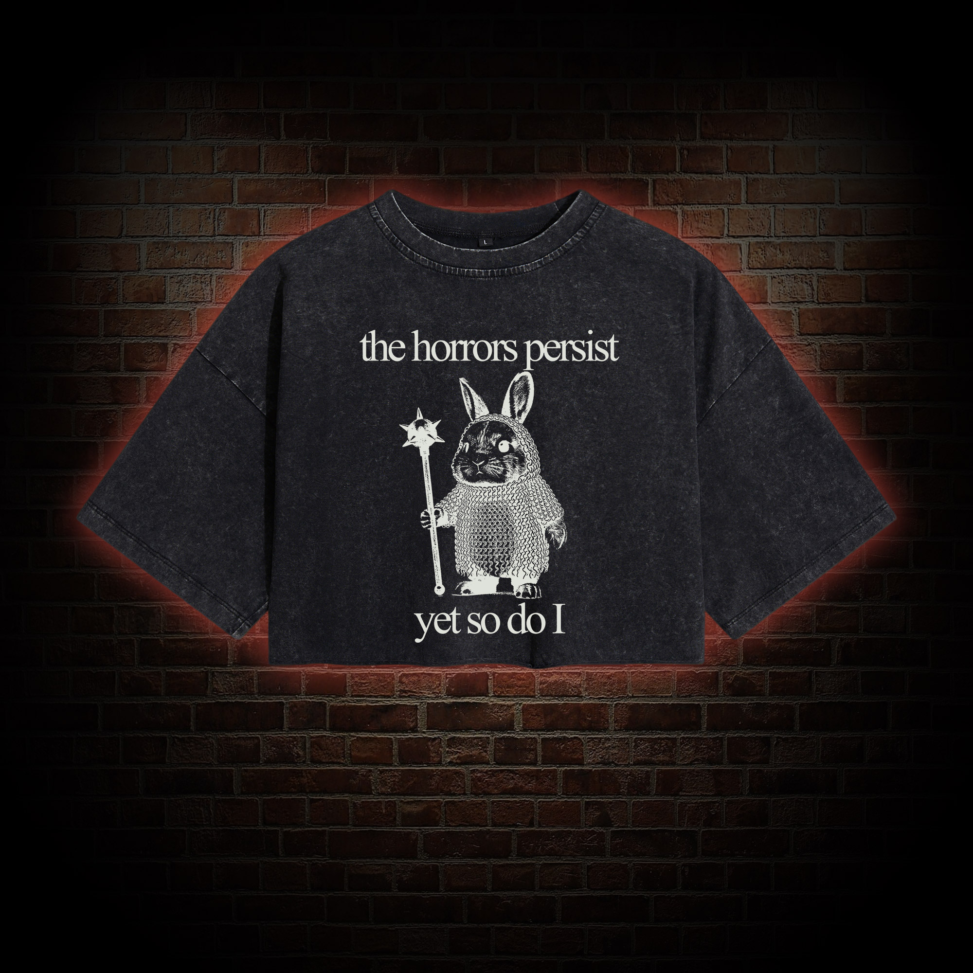 The Horrors Persist but so do I Cute Bunny Washed Cropped T-shirts