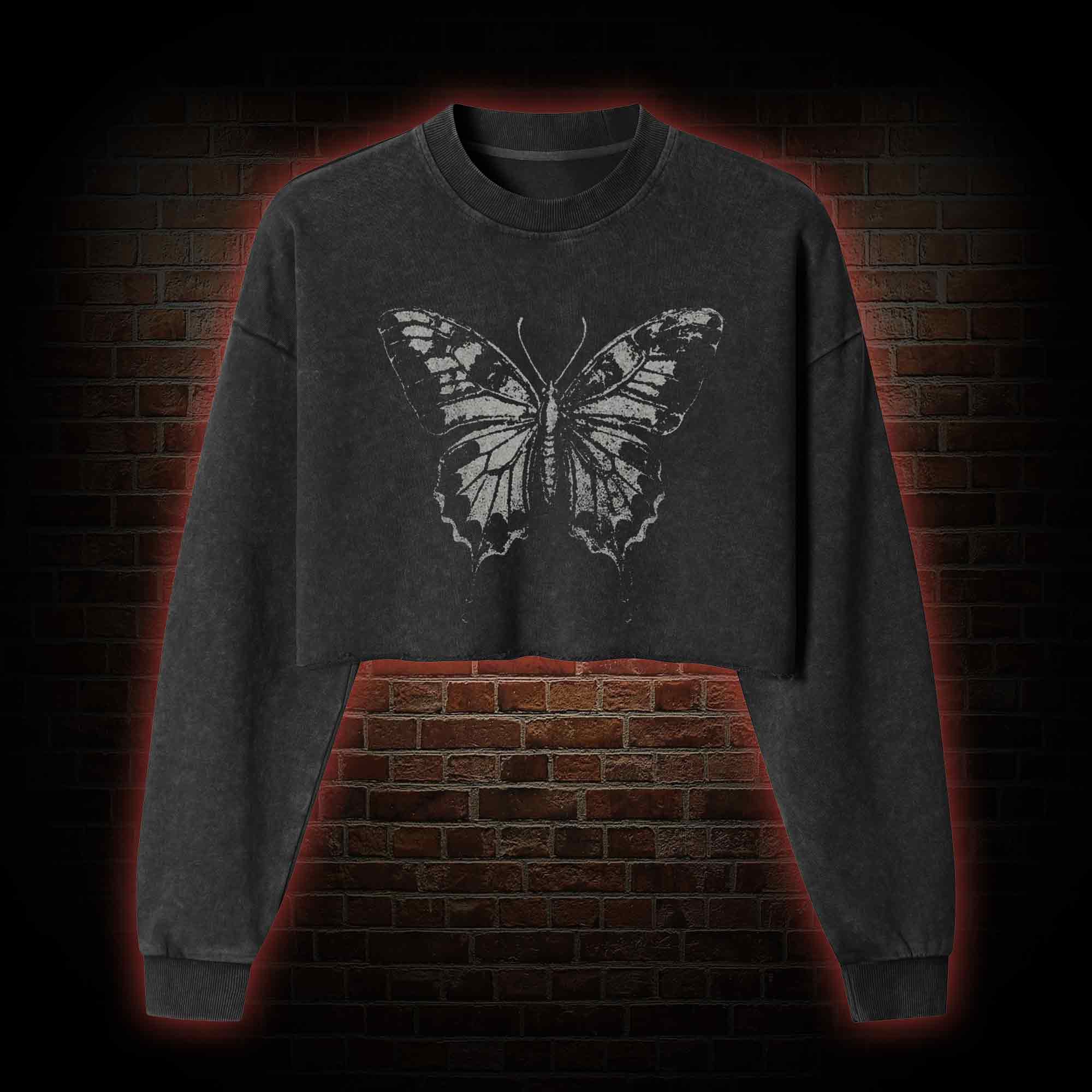 Butterfly Washed Cropped Sweatshirts