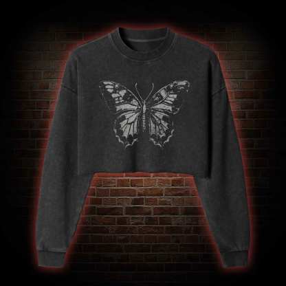 Butterfly Washed Cropped Sweatshirts