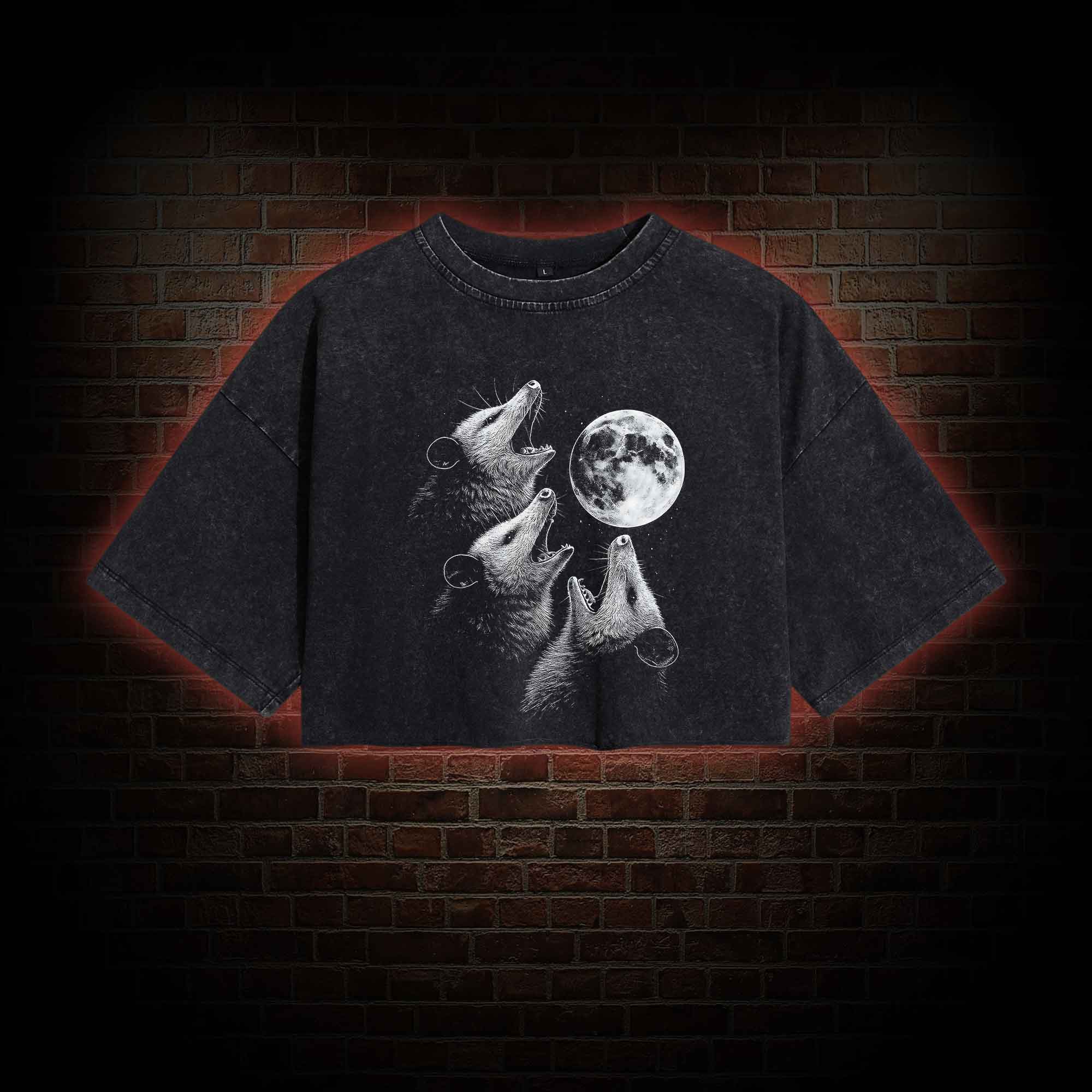 Possums Howling to Moon Washed Cropped T-shirts