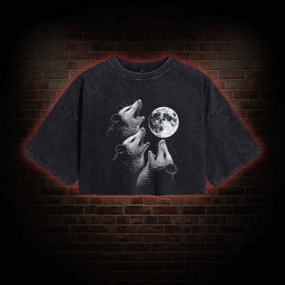Possums Howling to Moon Washed Cropped T-shirts