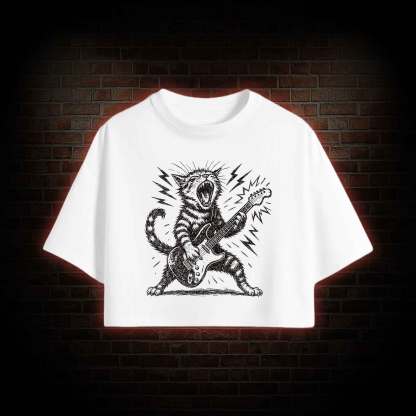 Rock and Roll Cat Crop Top