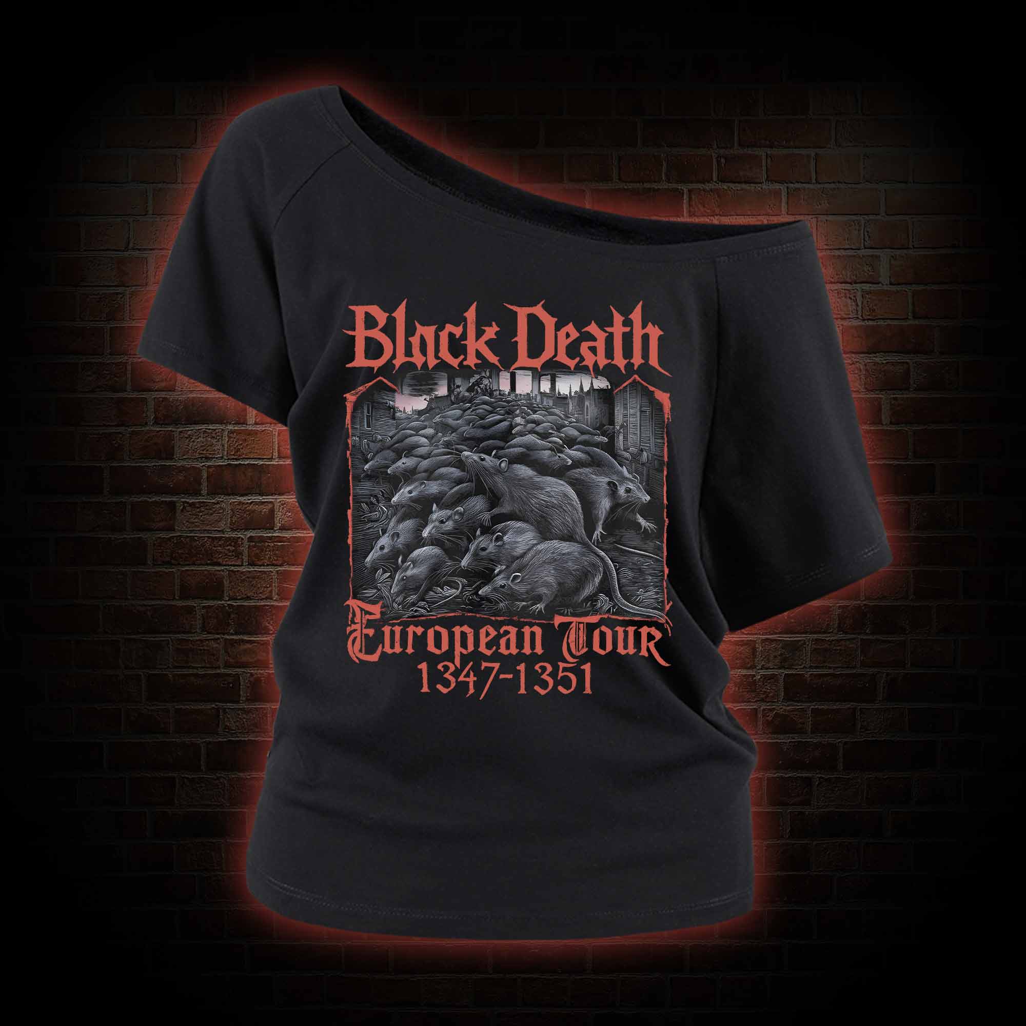 Vintage Black Death European Tour Off Shoulder T-shirts