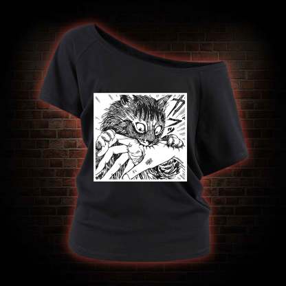 Tomie Cat Diary Anime Horror Off Shoulder T-shirts