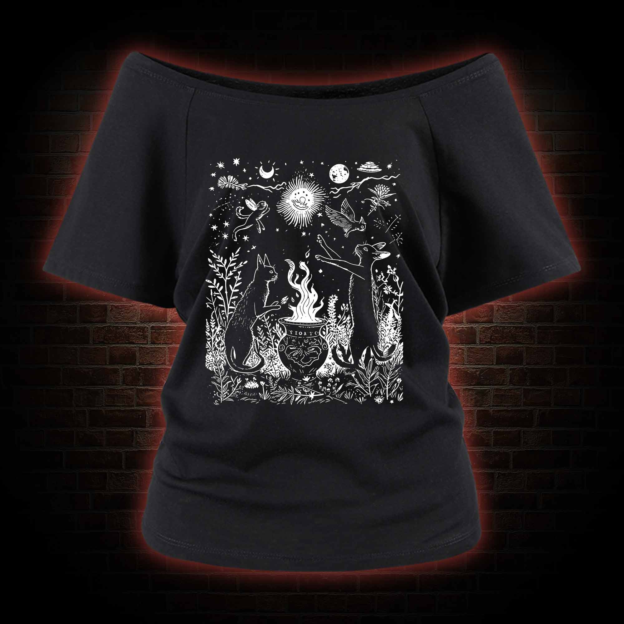 Celestial Cat Off Shoulder T-shirts