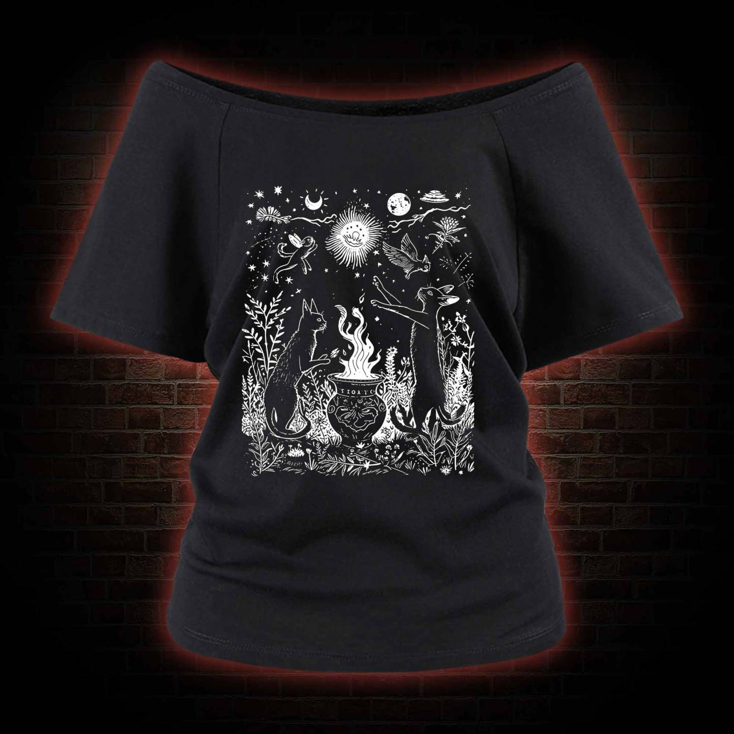 Celestial Cat Off Shoulder T-shirts
