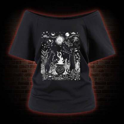 Celestial Cat Off Shoulder T-shirts