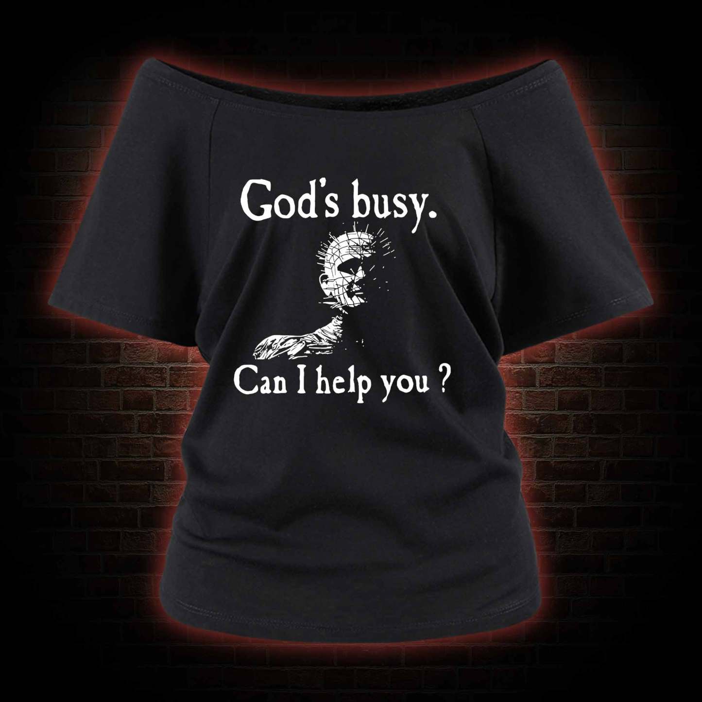 God’s Busy Can I Help You Off Shoulder T-shirts