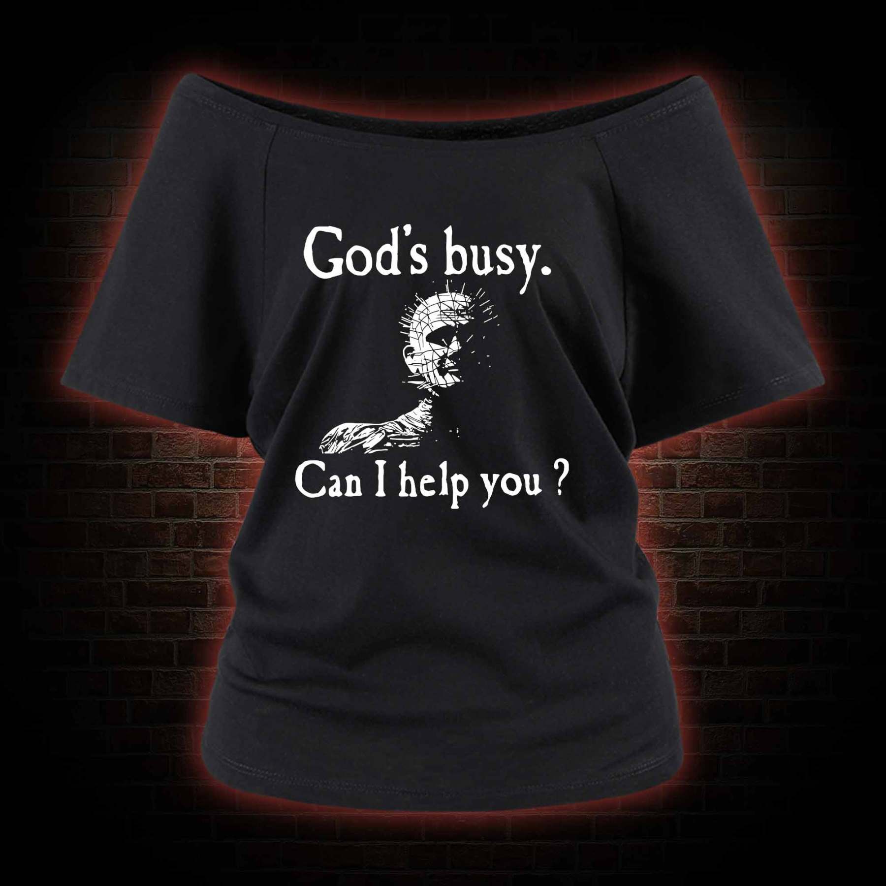 God’s Busy Can I Help You Off Shoulder T-shirts