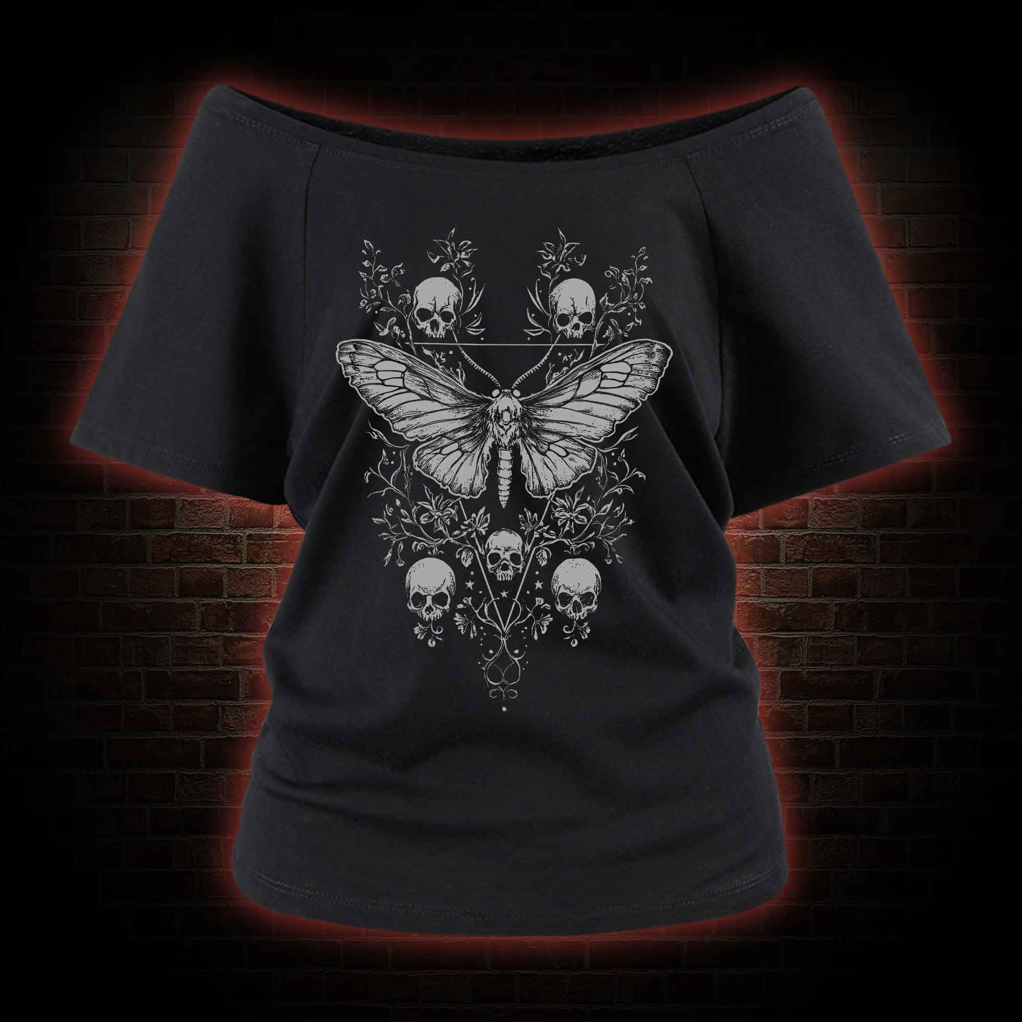 Skull Moth Off Shoulder T-shirts