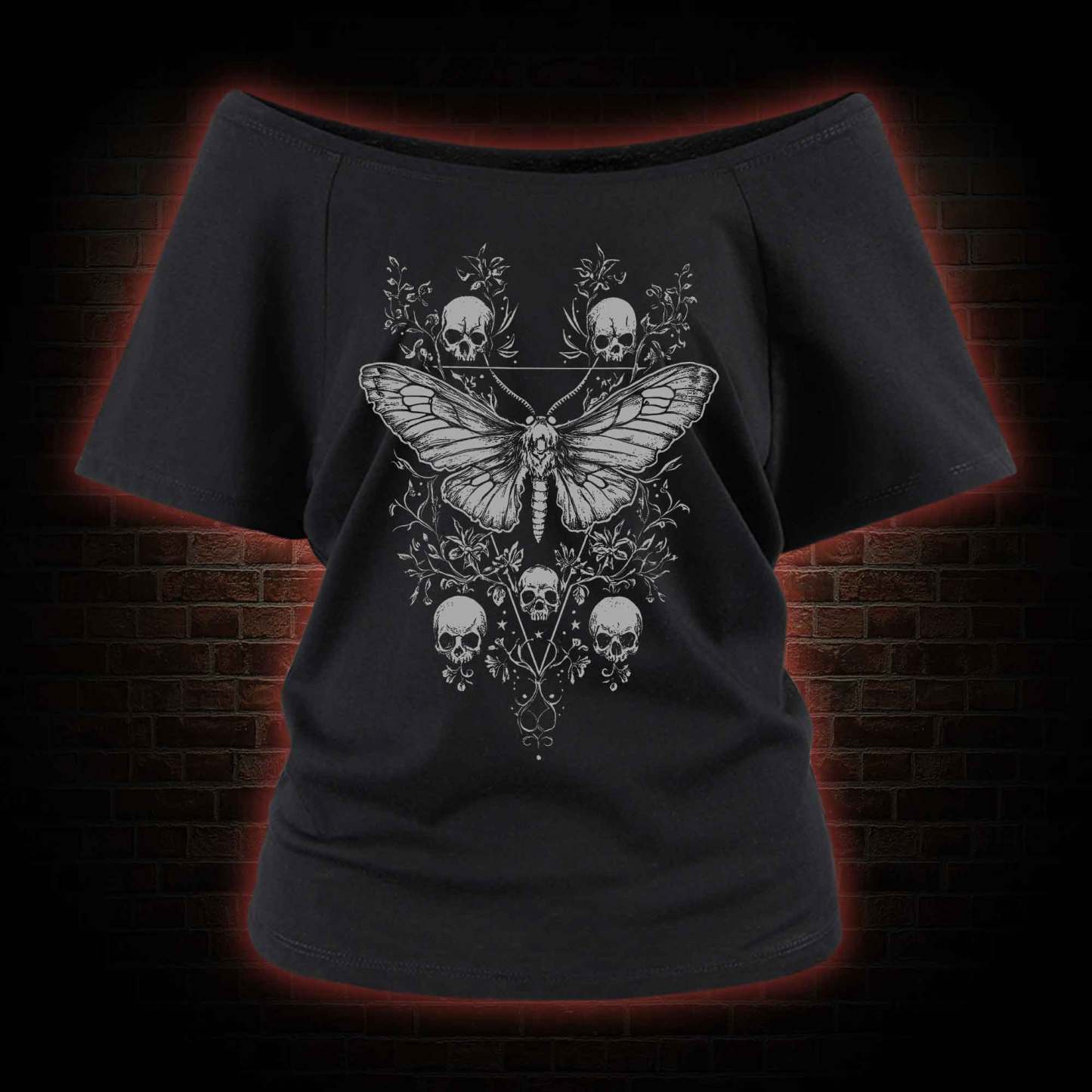 Skull Moth Off Shoulder T-shirts