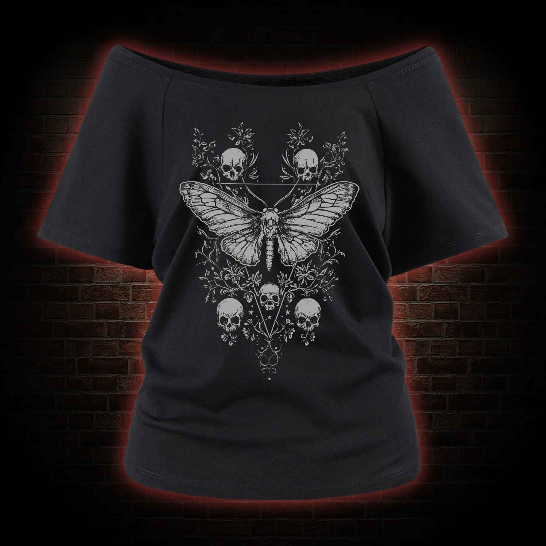 Skull Moth Off Shoulder T-shirts