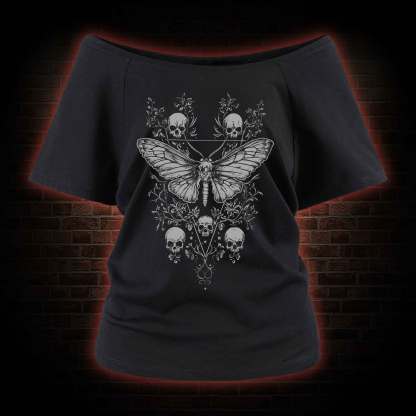 Skull Moth Off Shoulder T-shirts