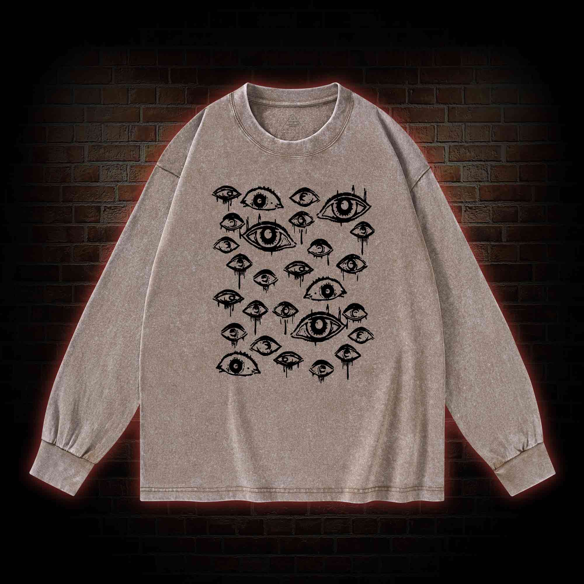 Grunge Eyeball Weird Washed Long-Sleeve T-shirt