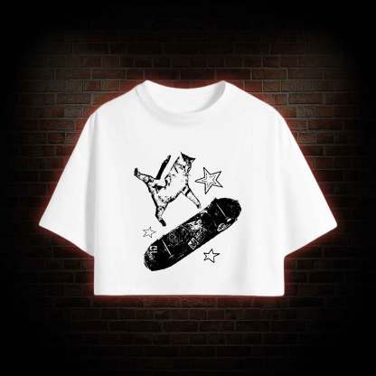 Skateboard Cat Crop Top