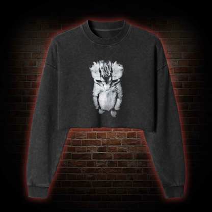 Sad Kitten Washed Cropped Sweatshirts