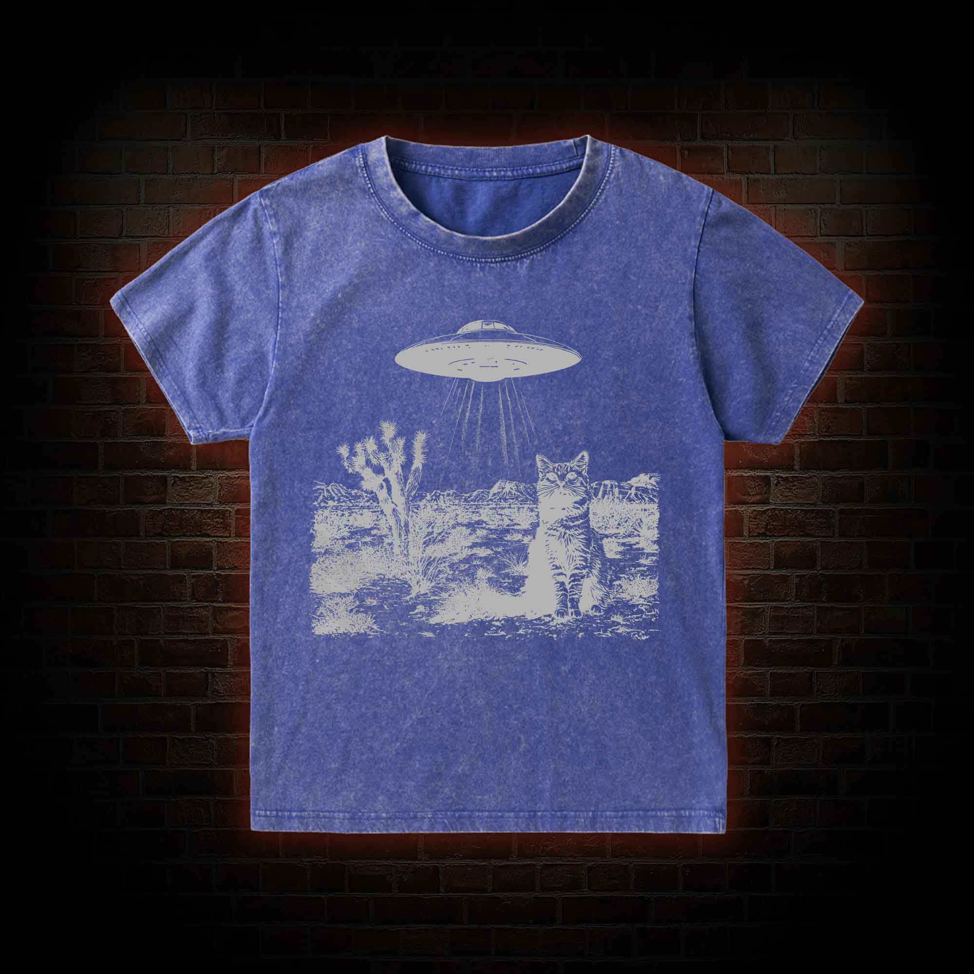 Ufo Cowboy Cat Kid Washed T-Shirt
