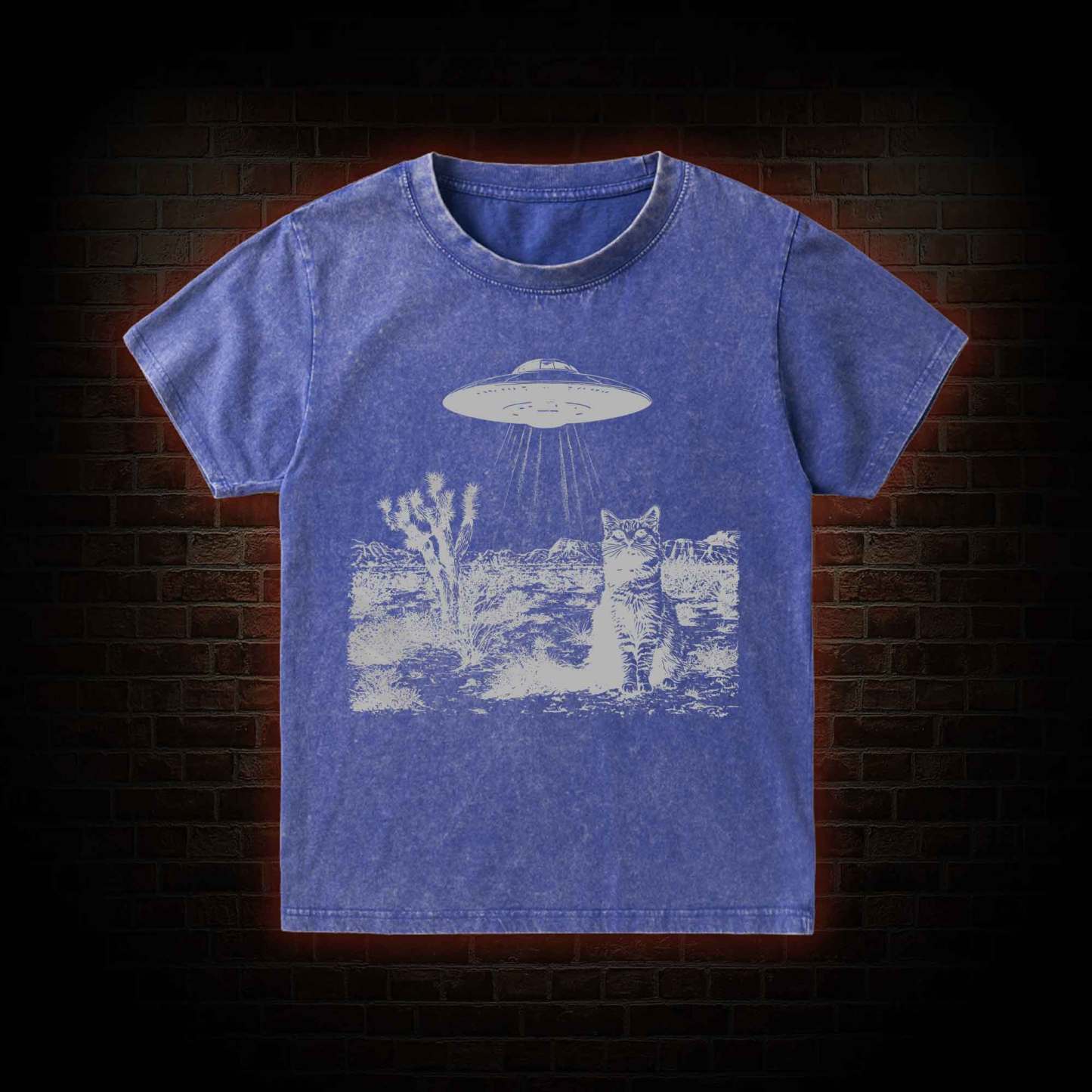 Ufo Cowboy Cat Kid Washed T-Shirt