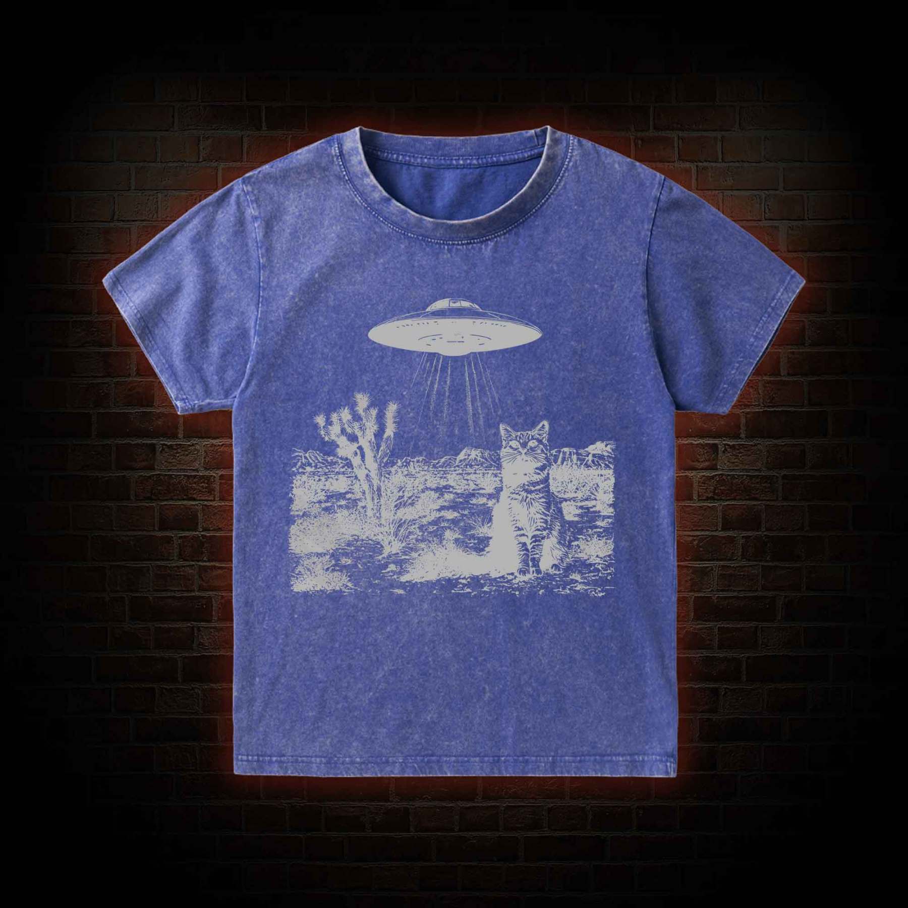 Ufo Cowboy Cat Kid Washed T-Shirt