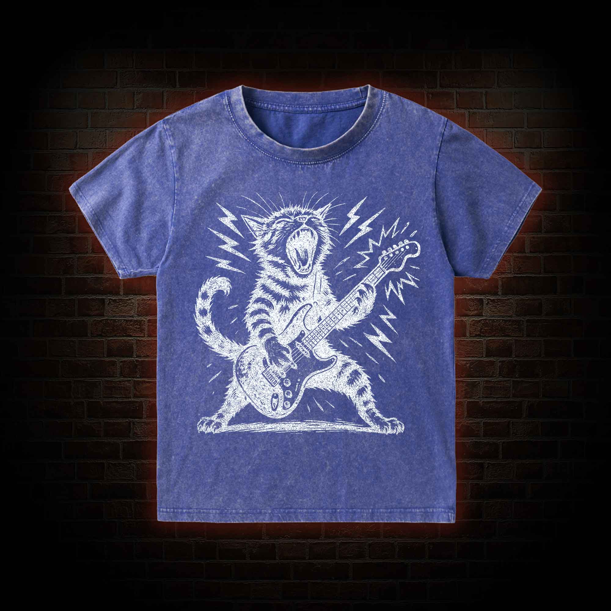 Rock and Roll Cat Kid Washed T-Shirt