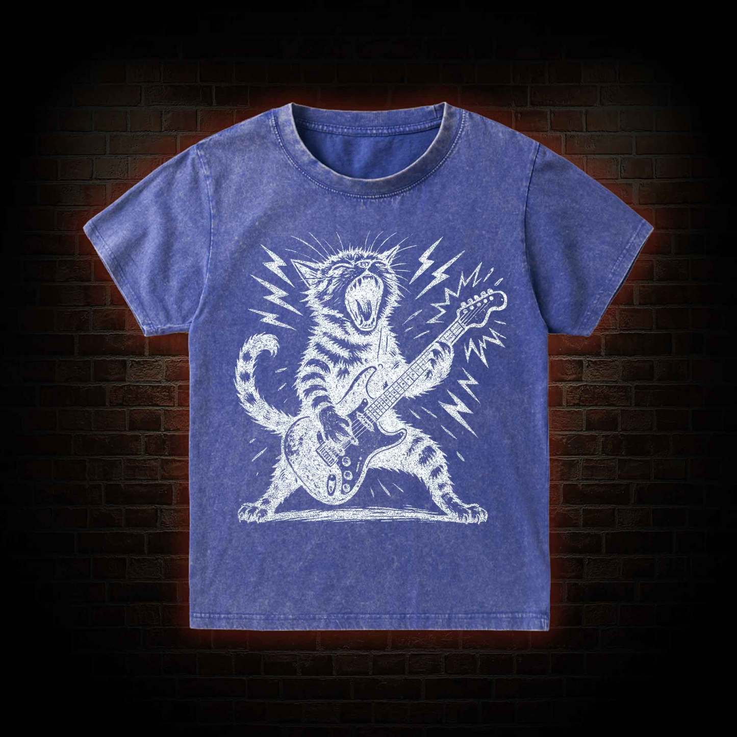 Rock and Roll Cat Kid Washed T-Shirt