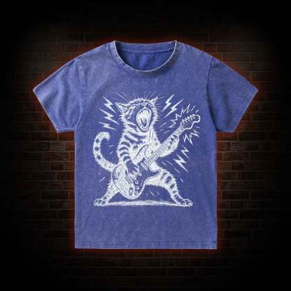 Rock and Roll Cat Kid Washed T-Shirt