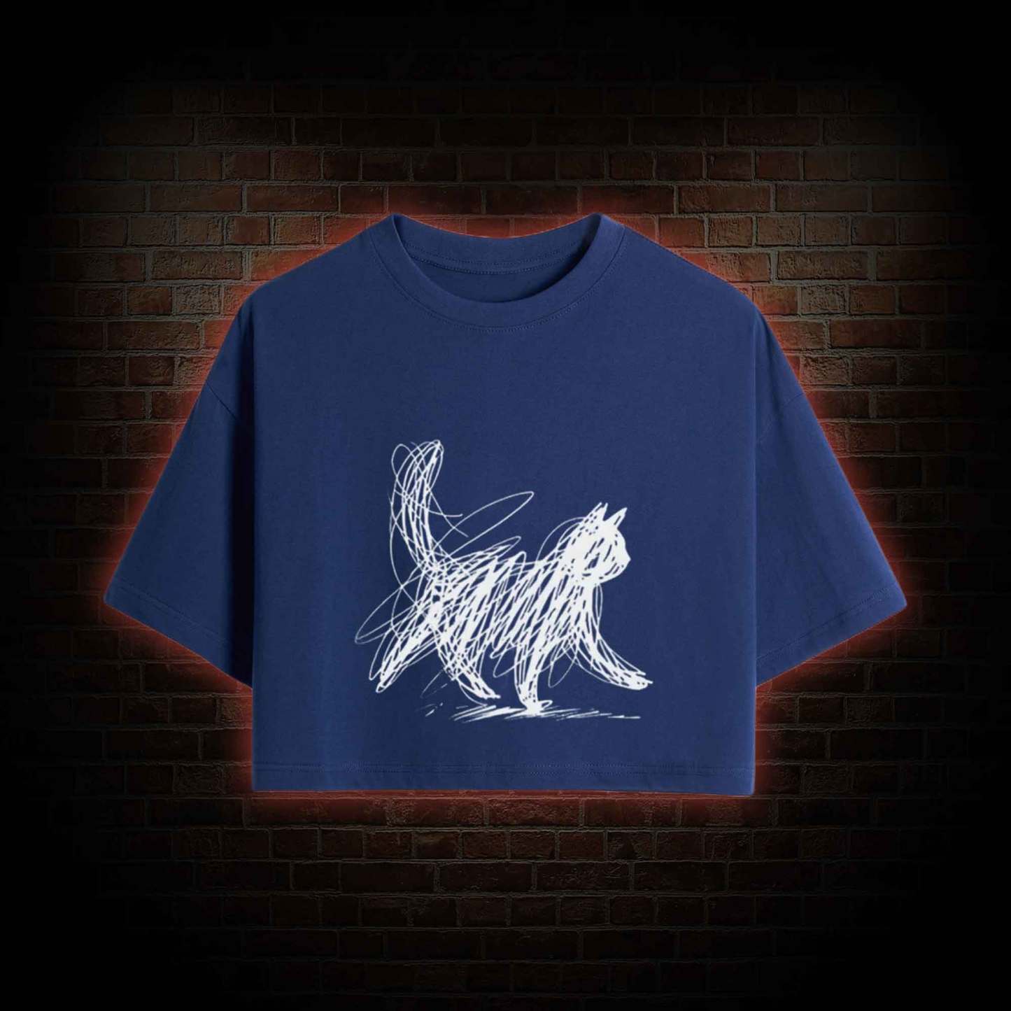 Cat Line Art Crop Top