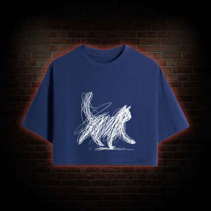 Cat Line Art Crop Top