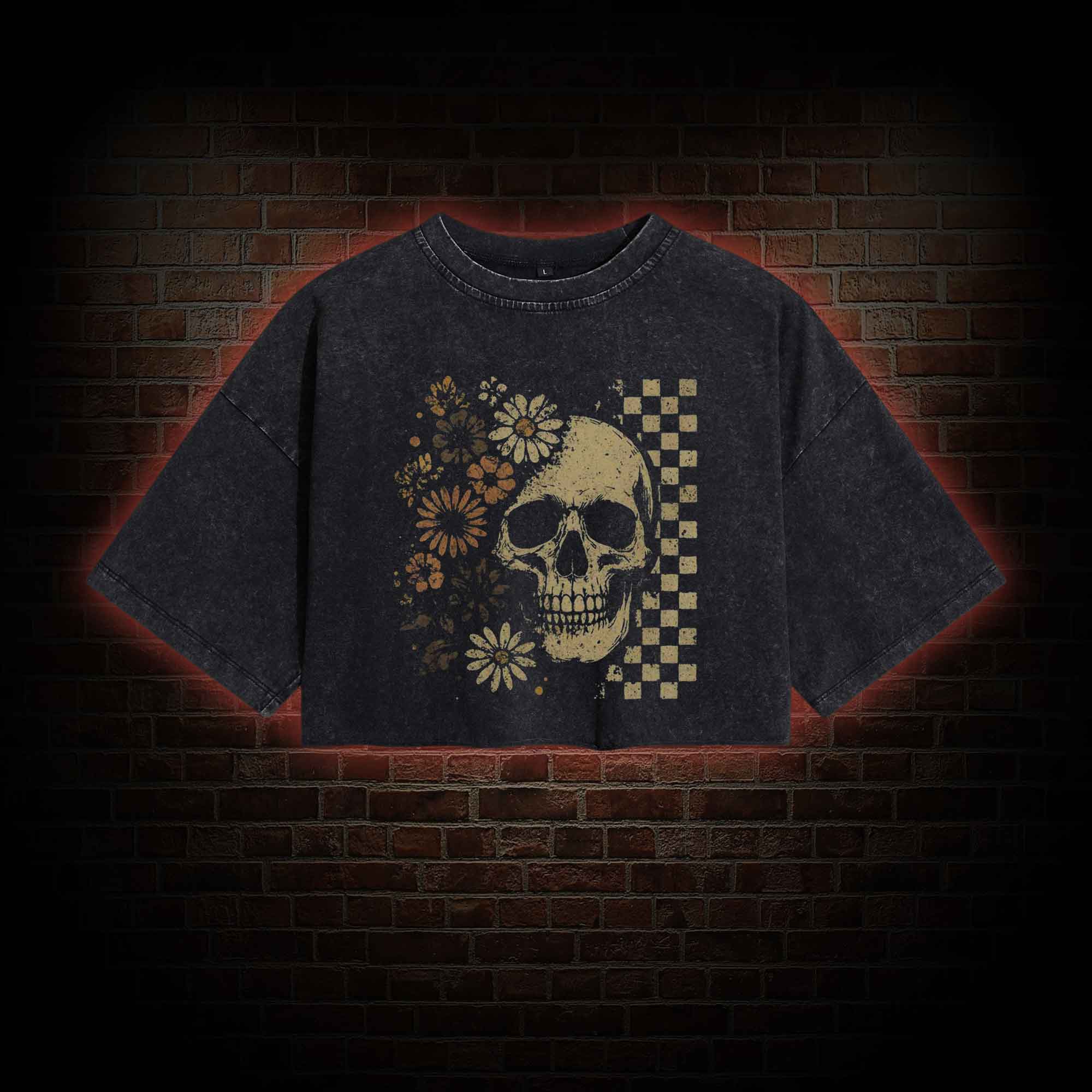 Vintage Skull Washed Cropped T-shirts