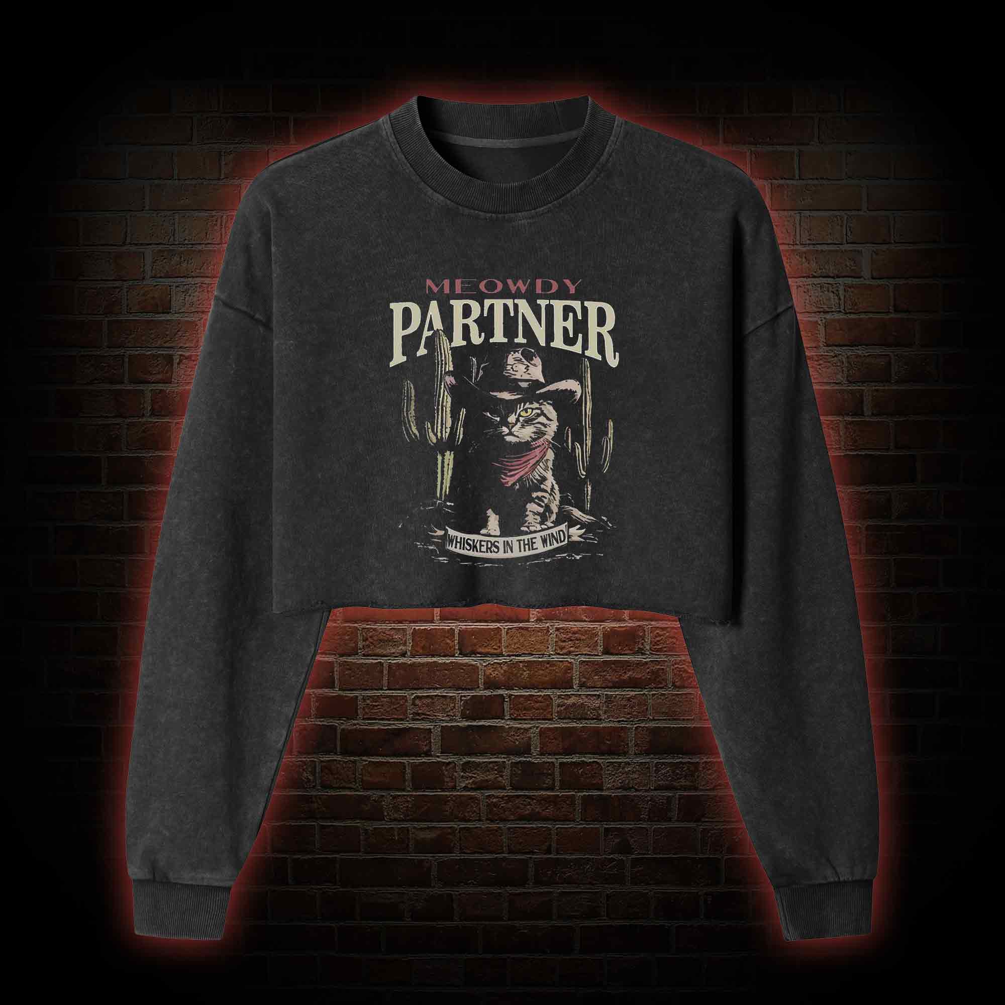 Vintage Cat Memes Washed Cropped Sweatshirts