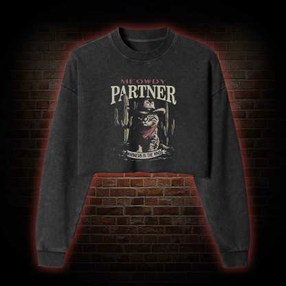 Vintage Cat Memes Washed Cropped Sweatshirts