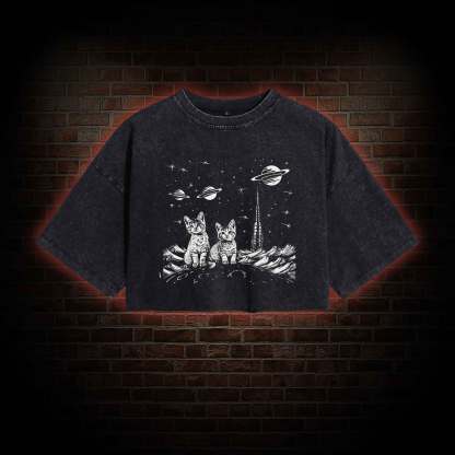 Space Kittens Washed Cropped T-shirts
