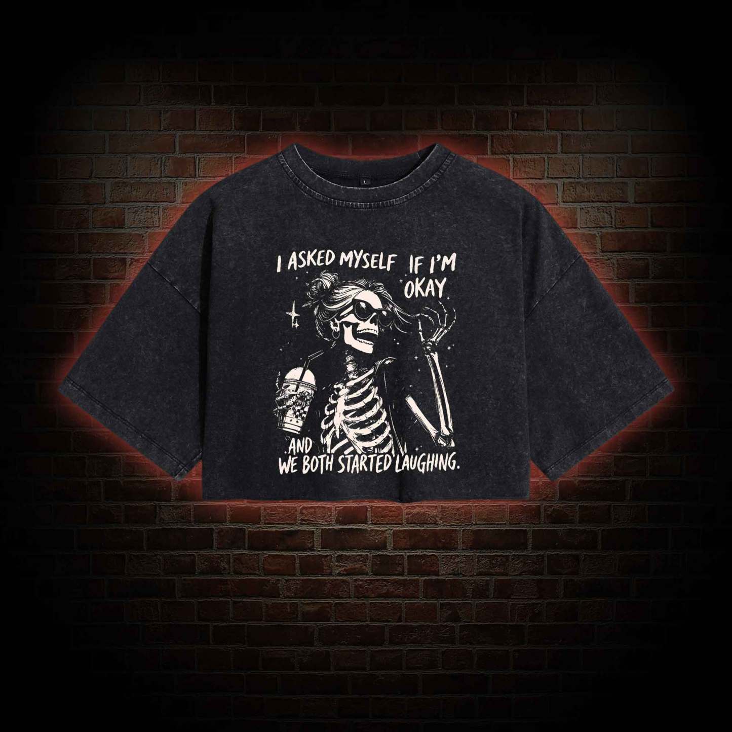 I Asked Myself If I'm Okay Washed Cropped T-shirts