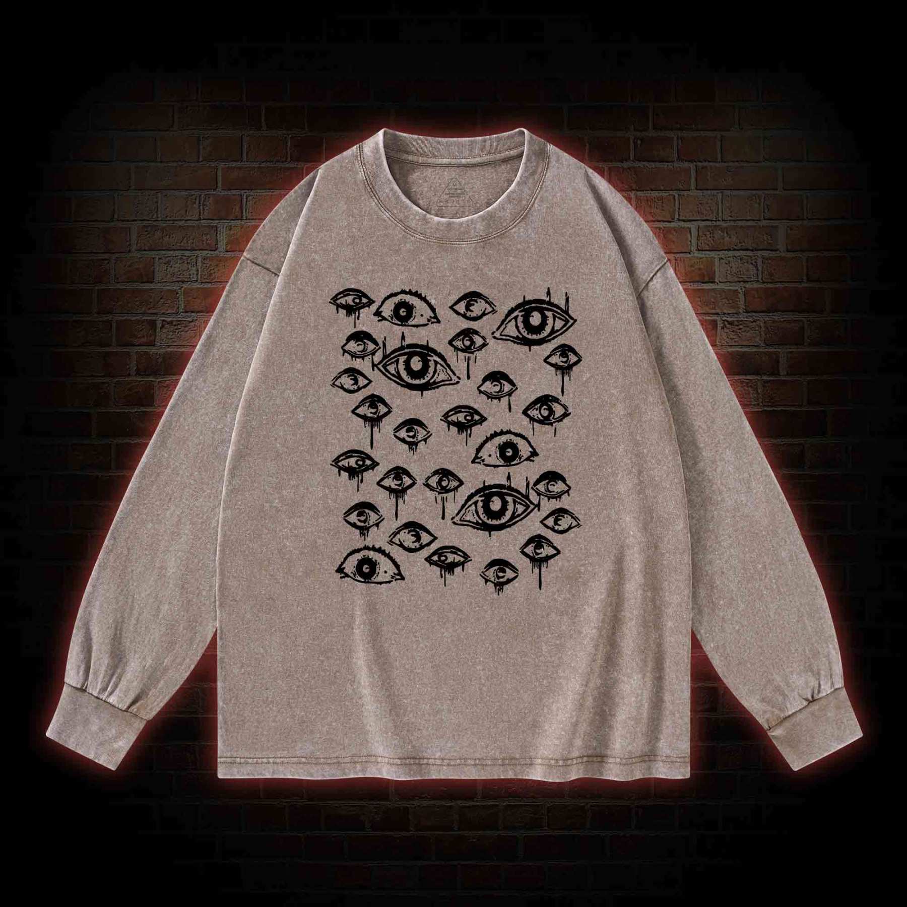 Grunge Eyeball Weird Washed Long-Sleeve T-shirt