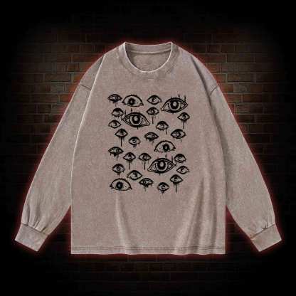 Grunge Eyeball Weird Washed Long-Sleeve T-shirt