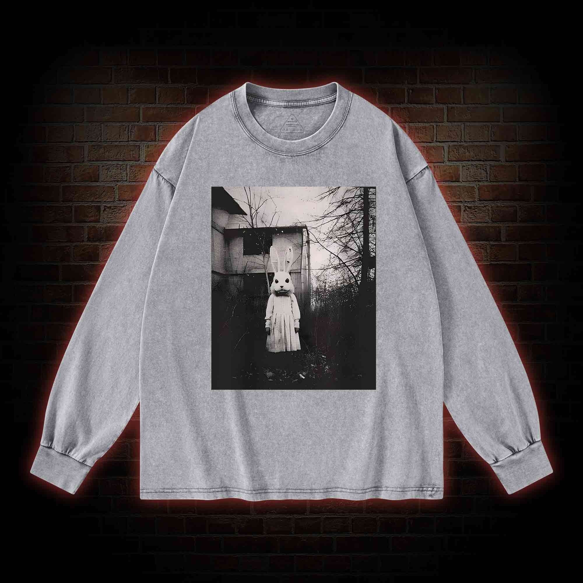 Scary Rabbit Doll Washed Long-Sleeve T-shirt