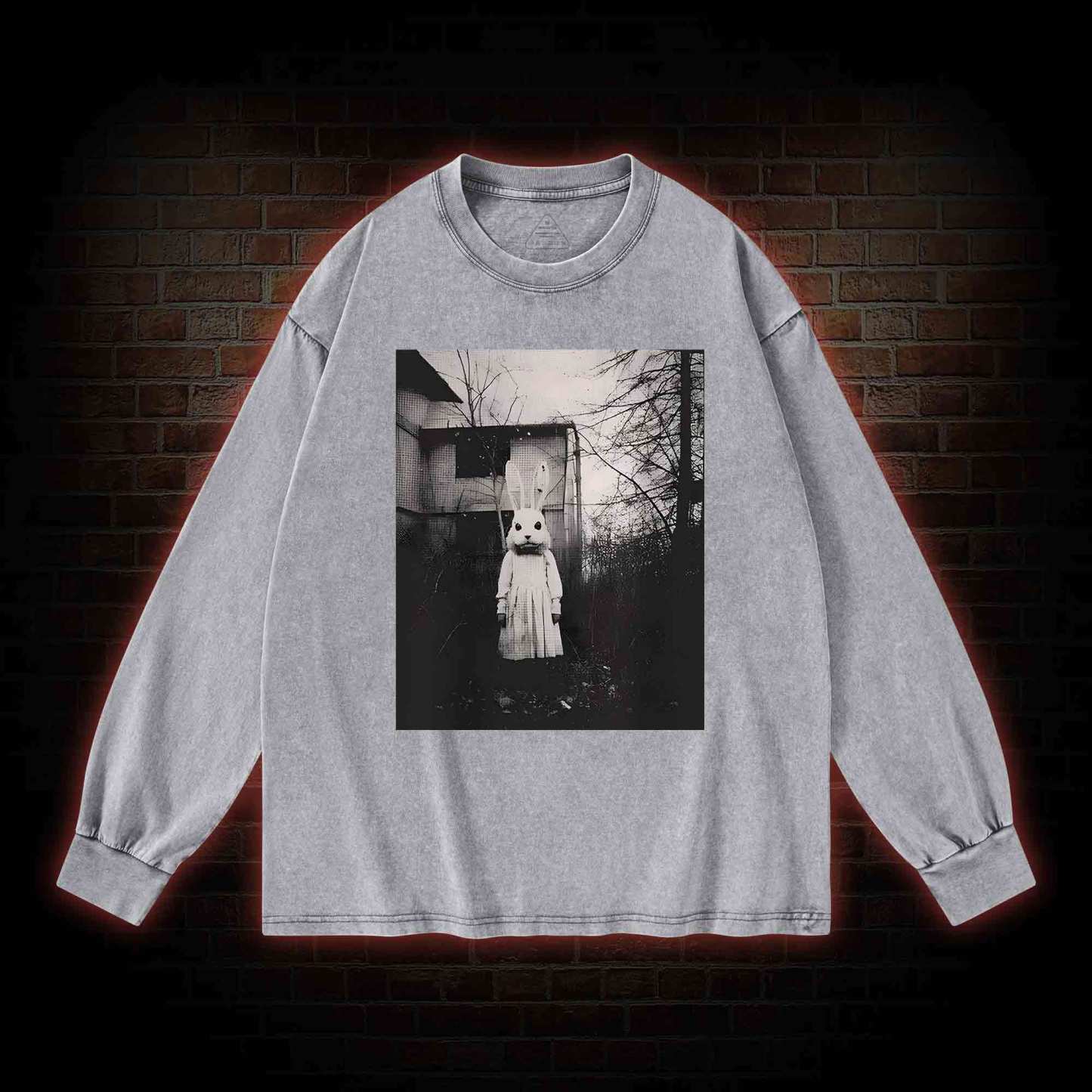 Scary Rabbit Doll Washed Long-Sleeve T-shirt