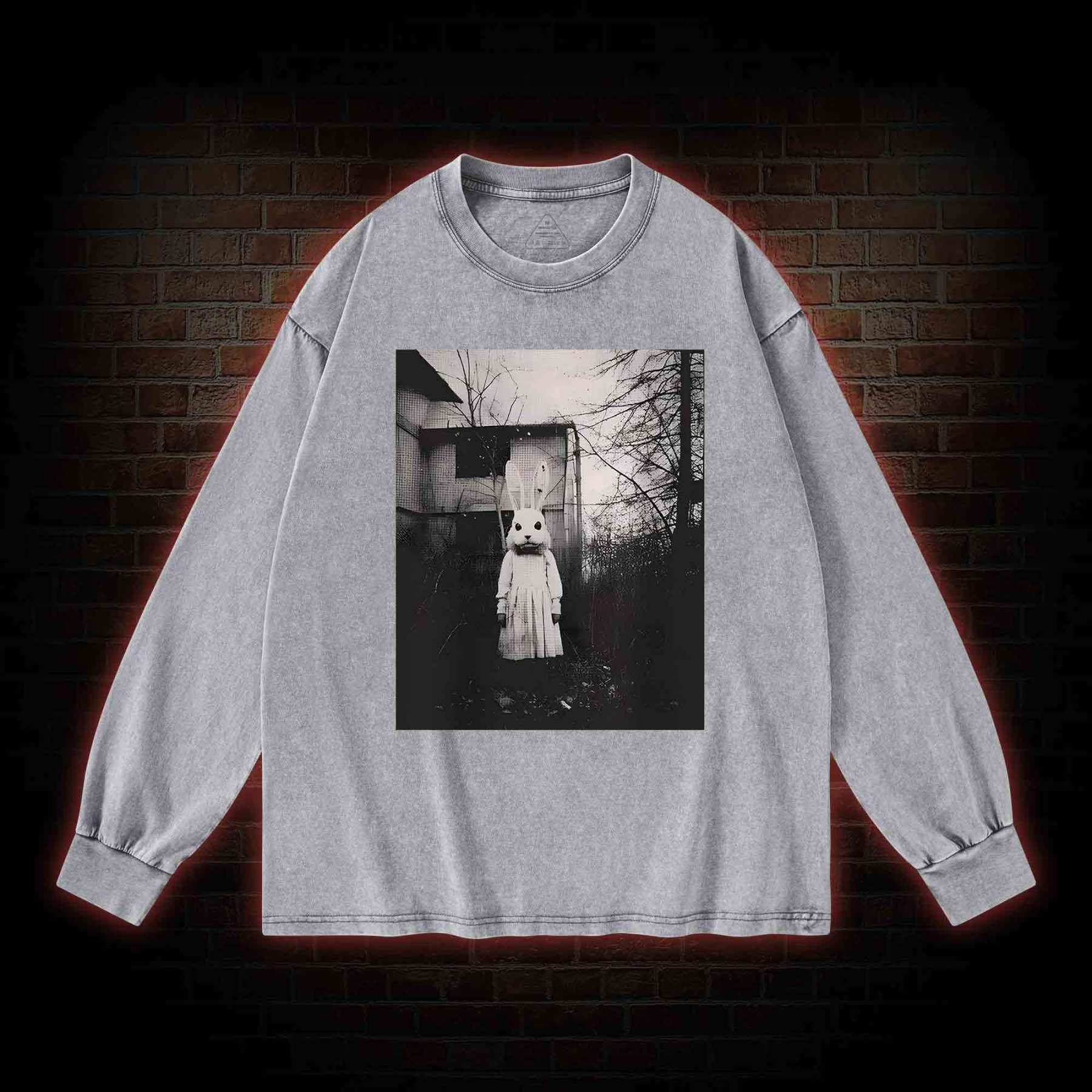Scary Rabbit Doll Washed Long-Sleeve T-shirt