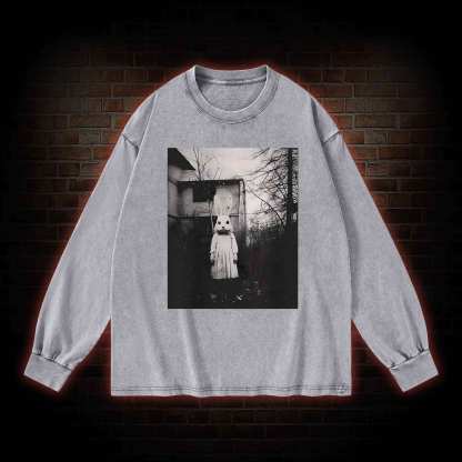 Scary Rabbit Doll Washed Long-Sleeve T-shirt