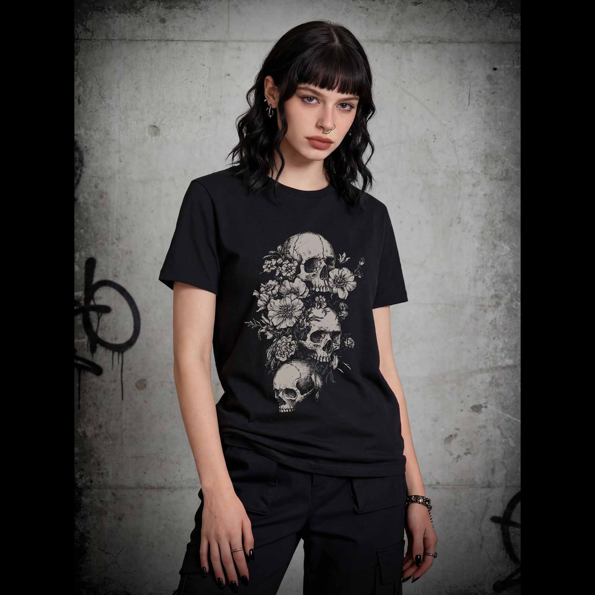Floral Skull Gothic T-shirt