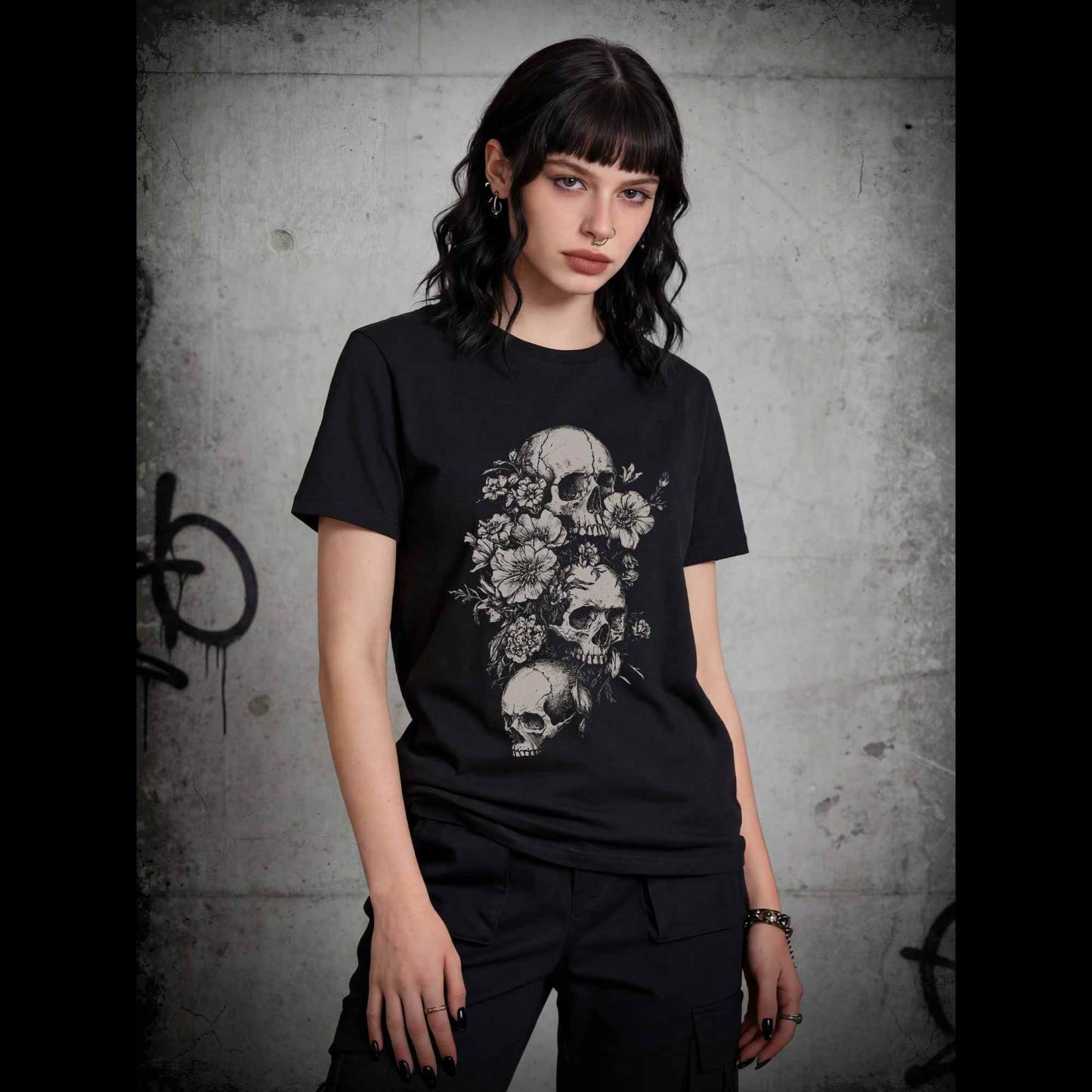 Floral Skull Gothic T-shirt