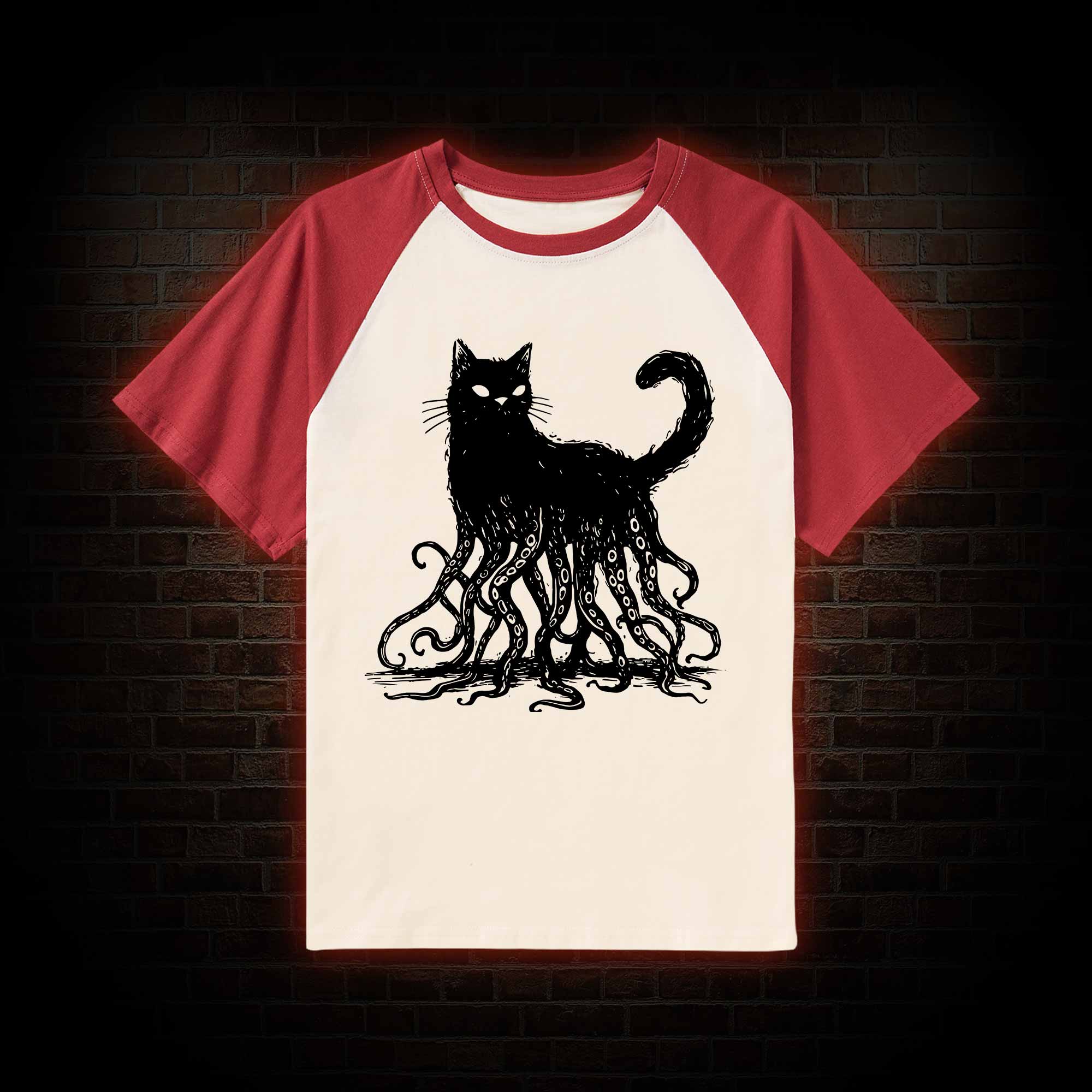 Octopus And Black Cat Raglan T-shirt