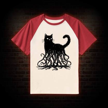 Octopus And Black Cat Raglan T-shirt