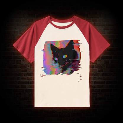 Psychedelic Weirdcore Cat Raglan T-shirt