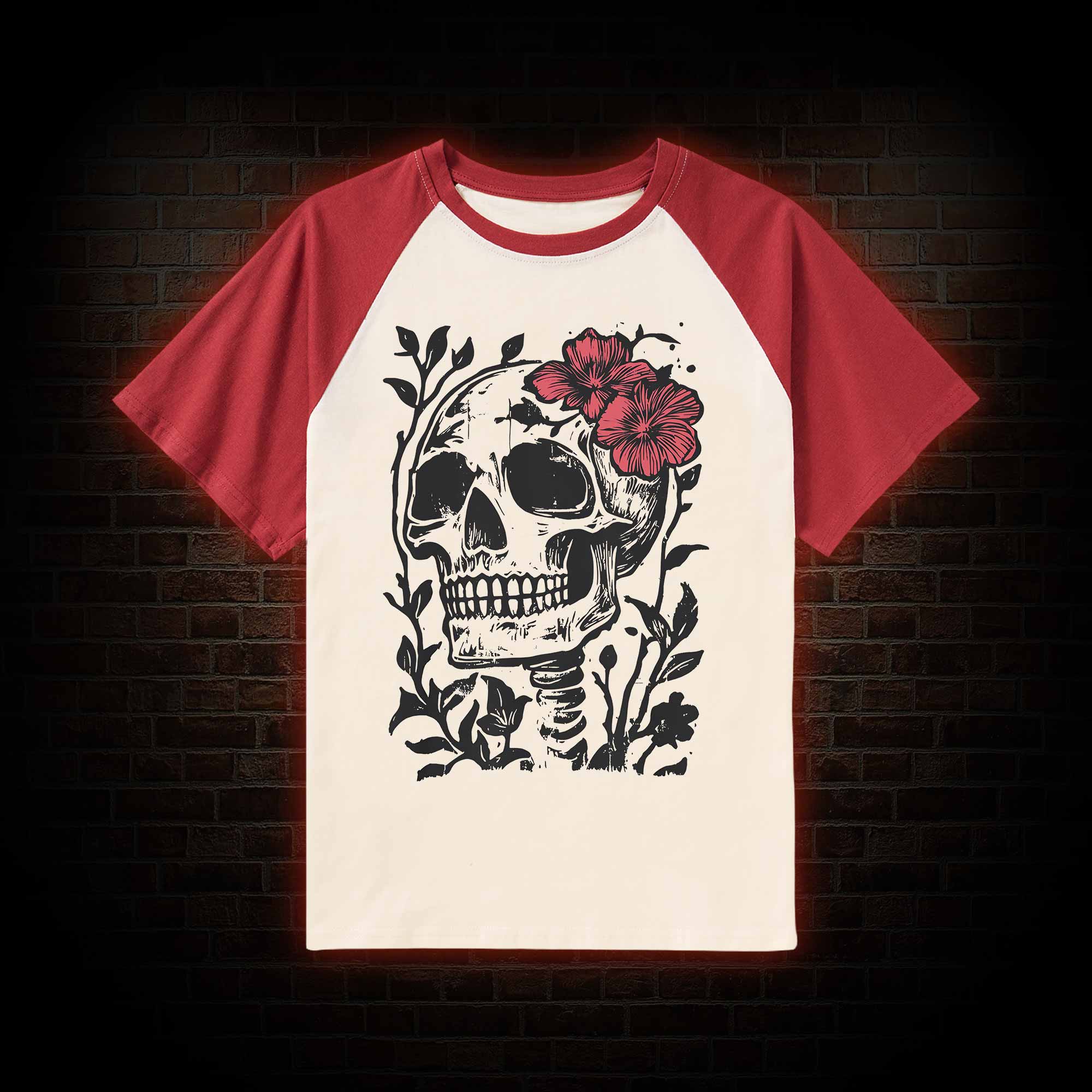 Flower Skull Raglan T-shirt