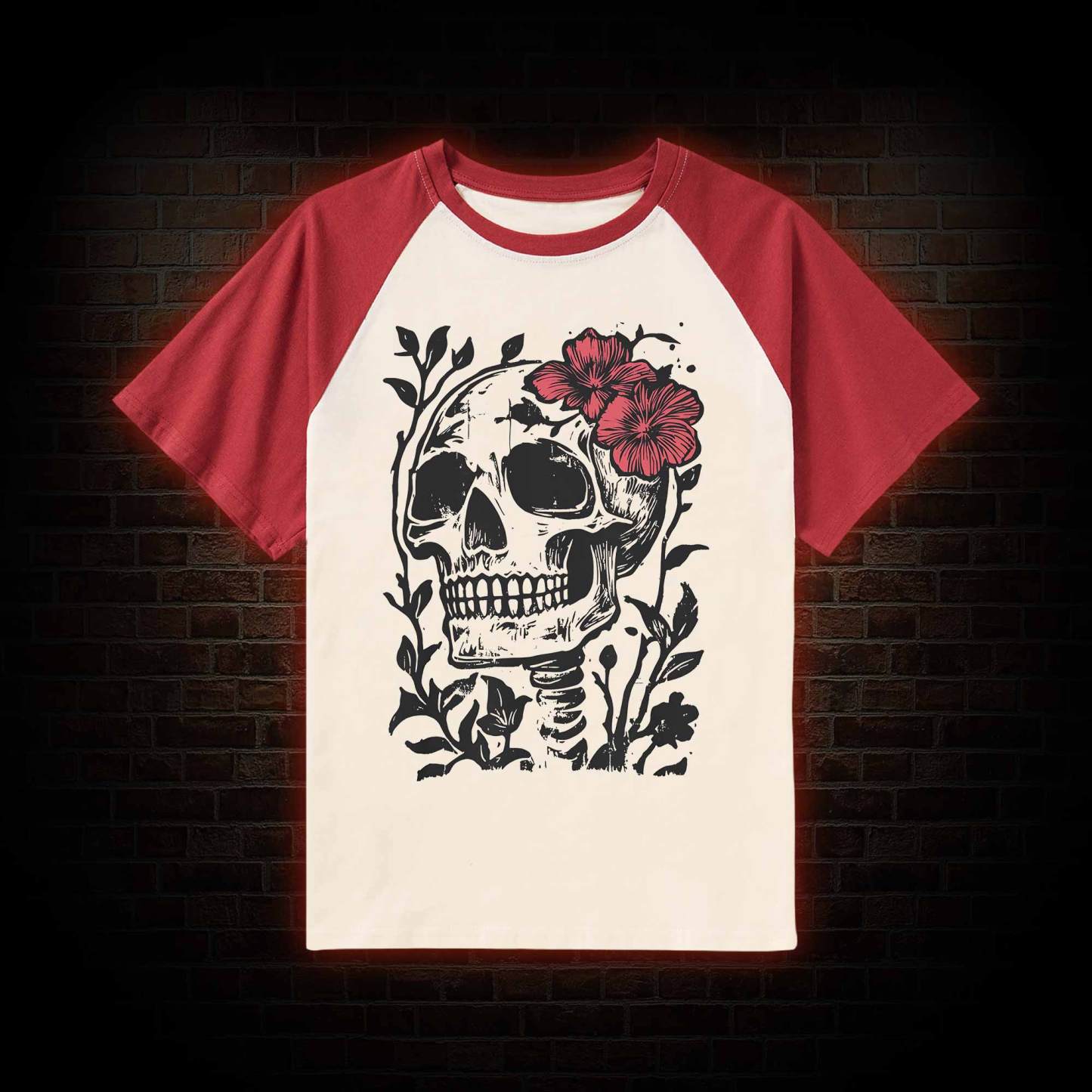 Flower Skull Raglan T-shirt