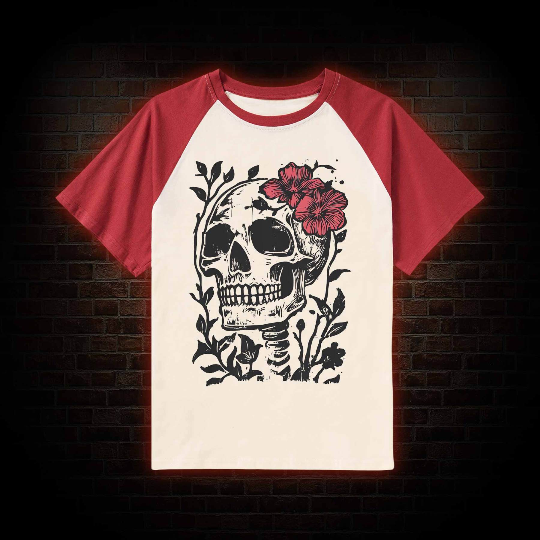 Flower Skull Raglan T-shirt
