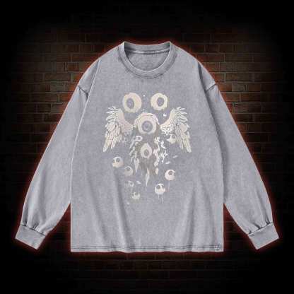 Weirdcore Eyeball Washed Long-Sleeve T-shirt